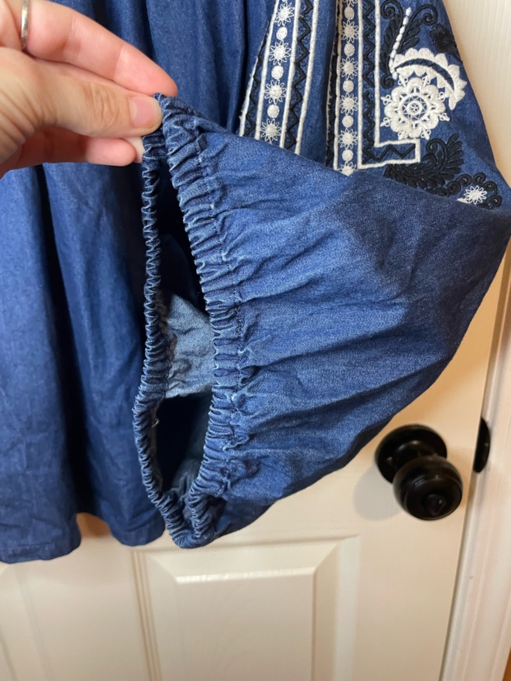 Ne Quittezpas by Anthropologie Genissat Peasant Top in Dark Denim Size Small - Picture 6 of 10